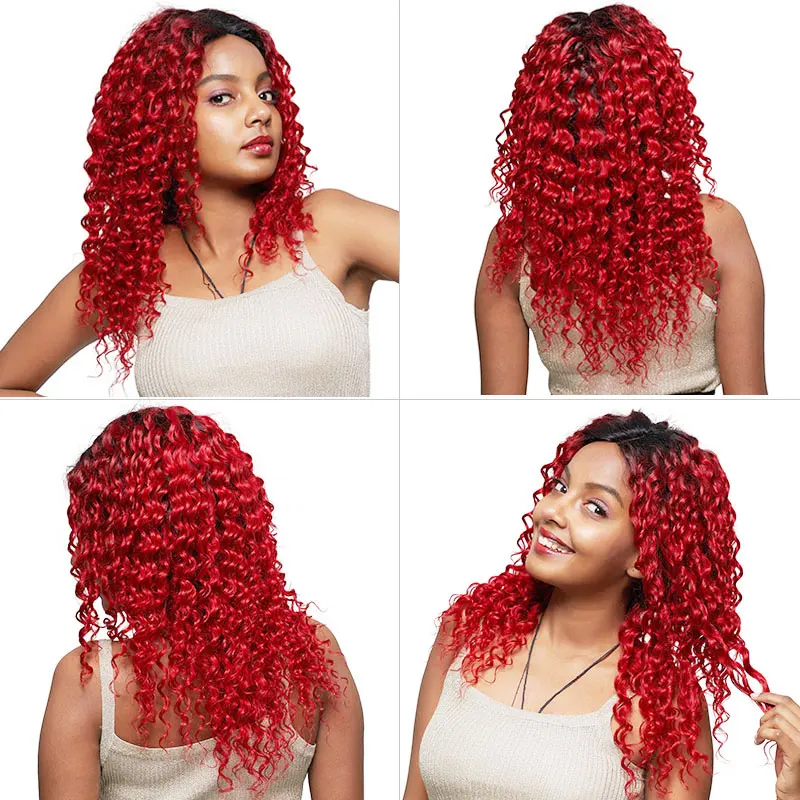 

Pinshair Burgundy Red Bundles With Closure Deep Wave Human Hair Brazillian Hair Bundles With Closure 99J Colored Non Remy Hair