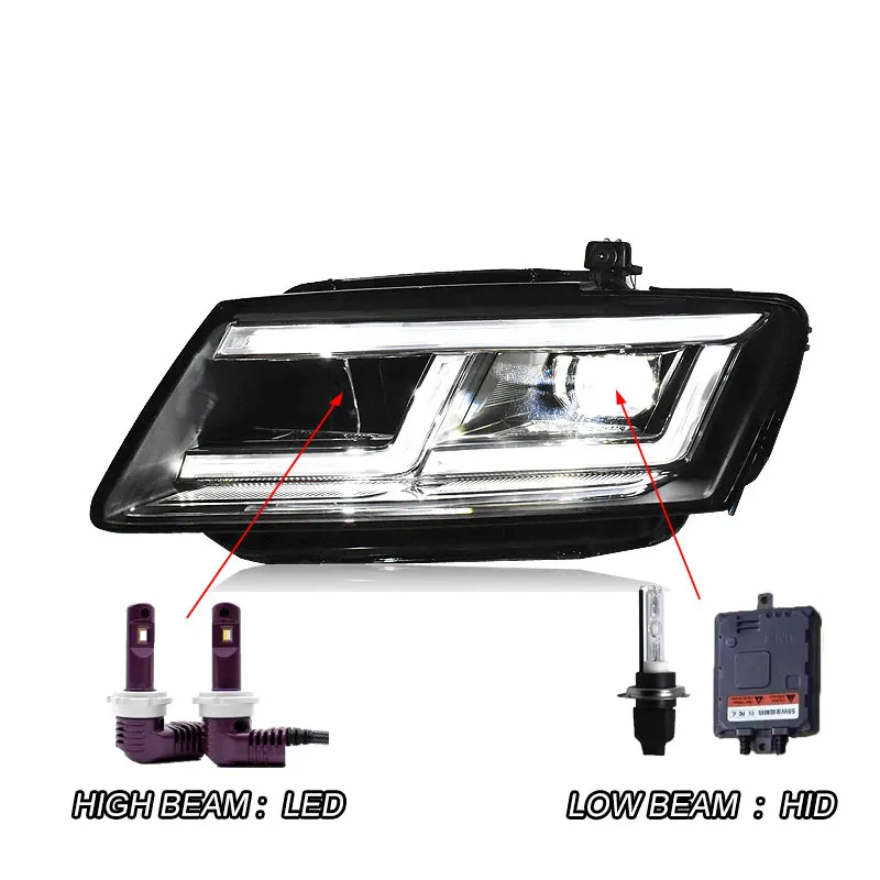 LED HID Стайлинга автомобилей H7 корпус передней фары для Audi Q5 2009- фары чехол для Audi Q5 светодиодный фар DRL Объектив Двойной Луч Биксеноновая - Цвет: LED HID