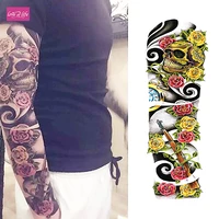 1 piece temporary tattoo sticker color skull roses full flower tattoo with arm body art big large fake tattoo sticker