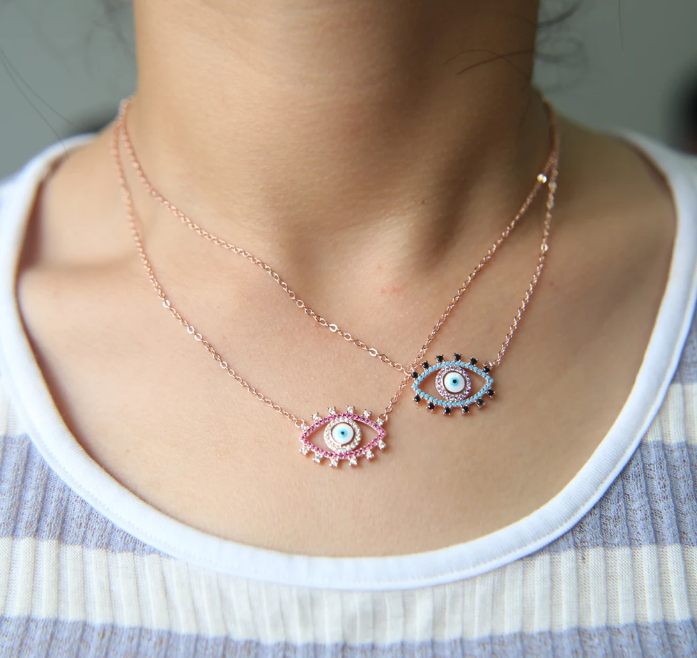 promotion New rose gold color evil eye micro pave cz stone fashion women jewelry necklace | Украшения и аксессуары