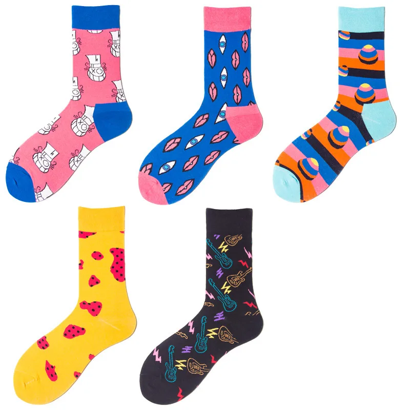 5 пара/лот хип хоп мужские Веселые носки чесаный хлопок цветок кукурузы арбуз
