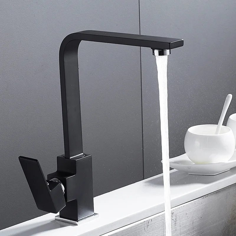 Modern Chrome Kitchen Faucet 360 Degree Rotation Water Filter Tap Water Faucets Brass Sink Tap Water Mixer Black Kitchen Fixture