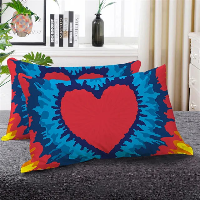 BlessLiving Rainbow Tie Dye Down Alternative Bed Pillow Colorful Bedding Watercolor Heart Printed Sleeping Pillows 50x75cm 1PC 2