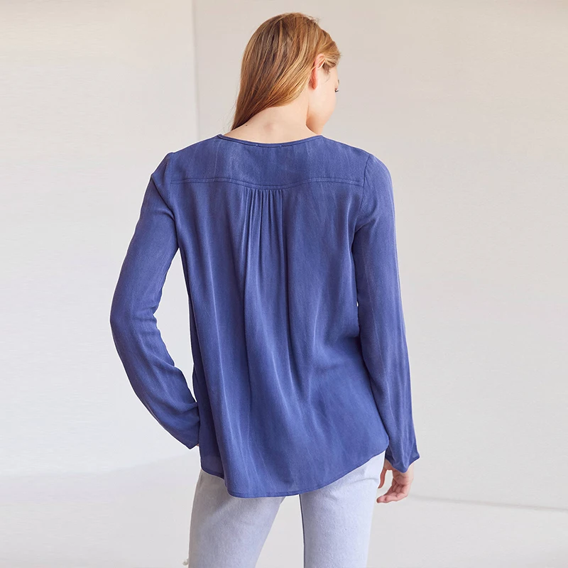 HDY Haoduoyi Apparel Solid Color Deep V neck Hollow Out Sexy Women Shirts Full Sleeve Lace up Ruched Tops Loose Casual Blouses|casual blouse|women