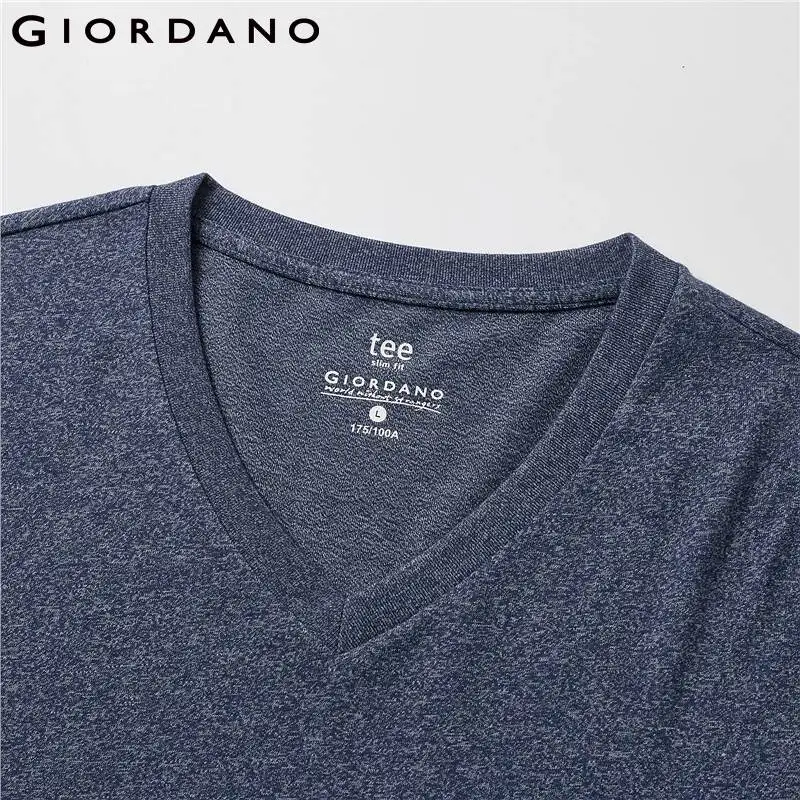 Giordano футболка сплошного цвета с V-образным вырезом slim fit короткими рукавами