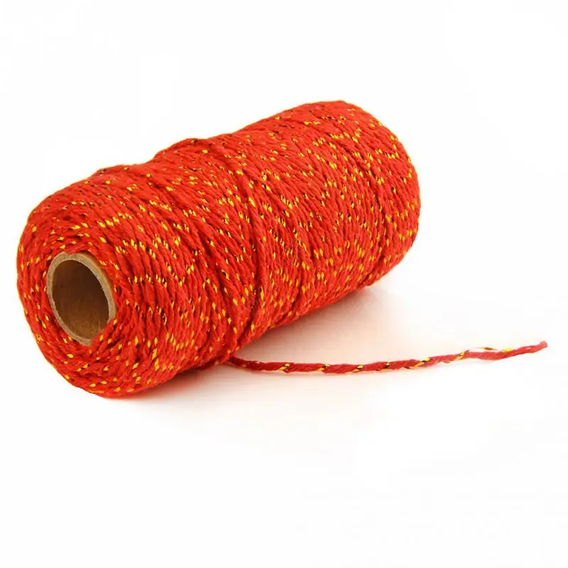 Gold Red 100 м/рулон хлопковой Струны DIY Подарочная коробка для упаковки веревка для выпечки шпагат шнур деревенский кантри ремесла швейная веревка 15 цветов#20 - Цвет: Gold Red