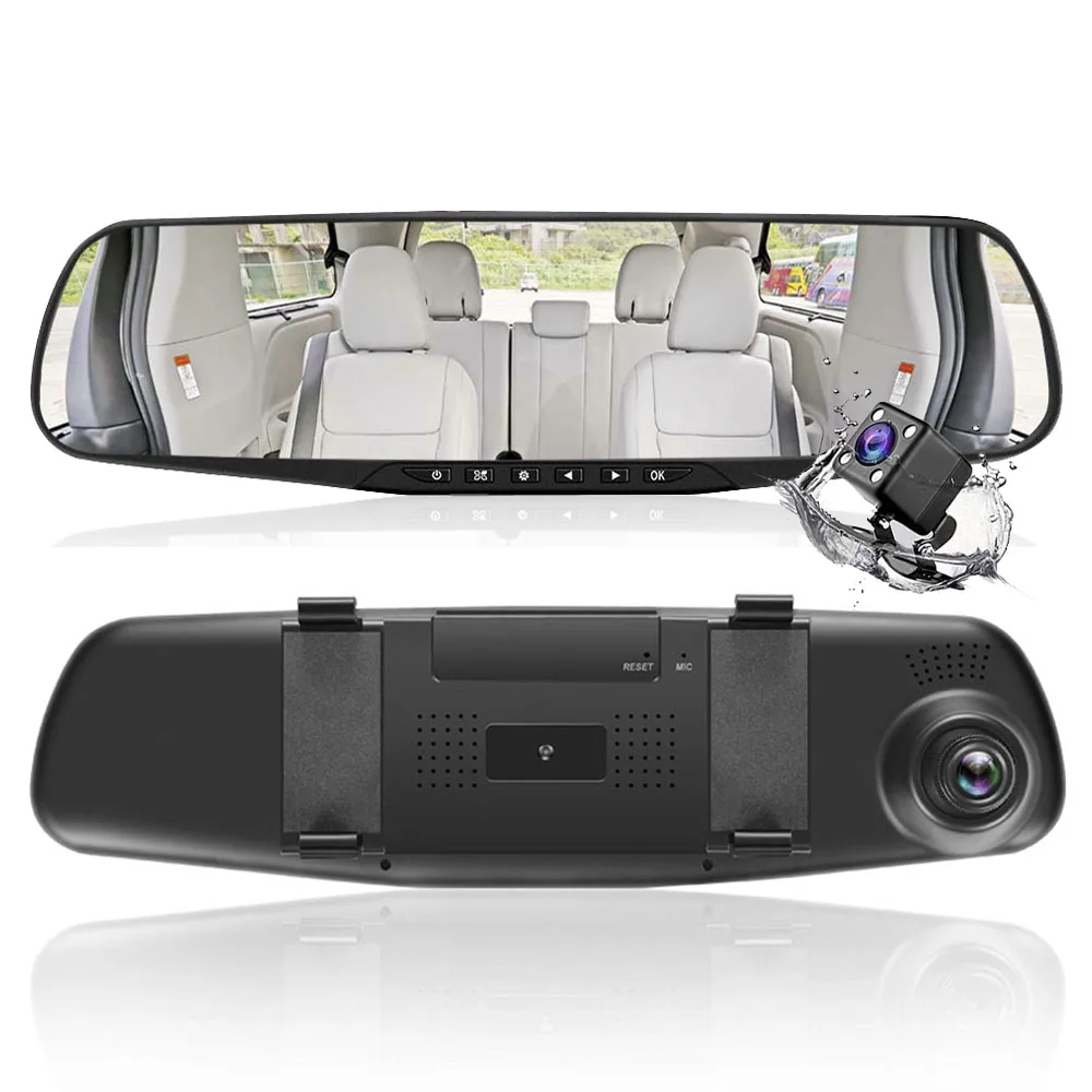 HGDO 4 3 ''FHD 1080P двойной объектив Автомобильный видеорегистратор Белое Зеркало