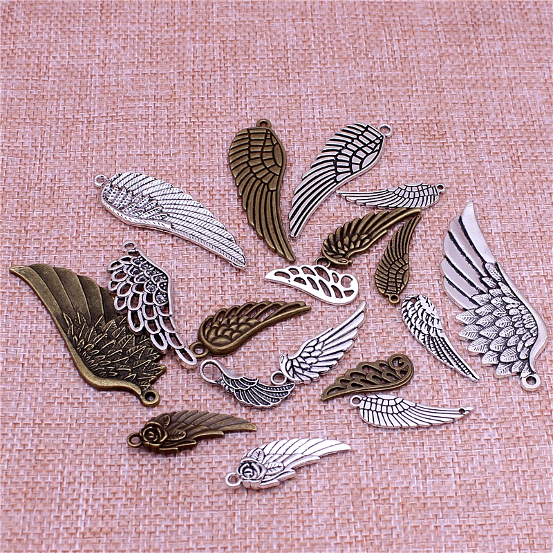 30 шт./лот винтажные смешанные Крылья ангела Подвески из металлического цинкового