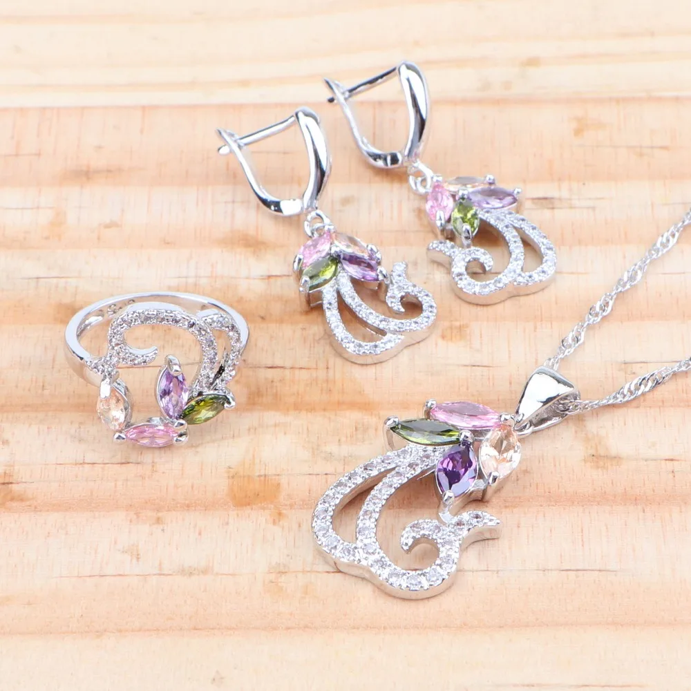 Zirconia Silver 925 Bridal Jewelry Sets For Women Ladies Costume Jewellery Rings Earrings Pendant Wedding Necklace Set Gift Box