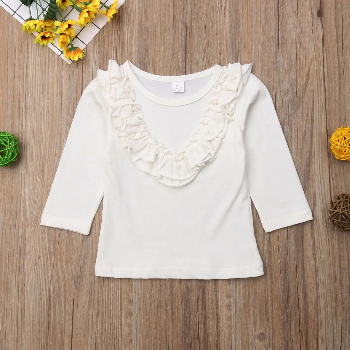 Spring Cute Casual Toddlers NEW Kids Baby Girl Vintage Ruffled Collar Solid Cotton O-Neck Long Sleeve Tops T Shirt Blouse | Мать и