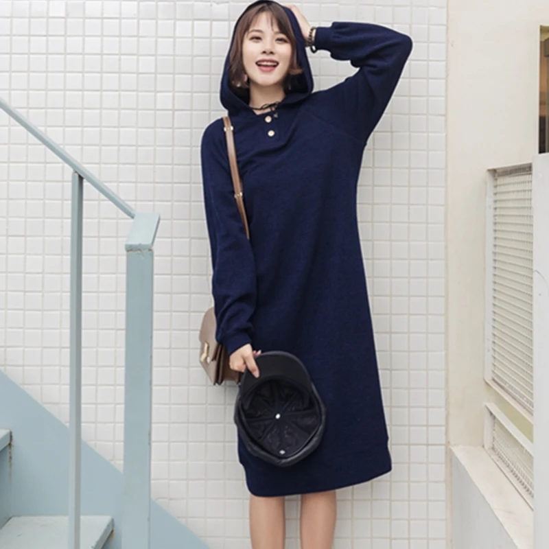 Свободные Повседневное хлопковая толстовка с капюшоном платье Oversize
