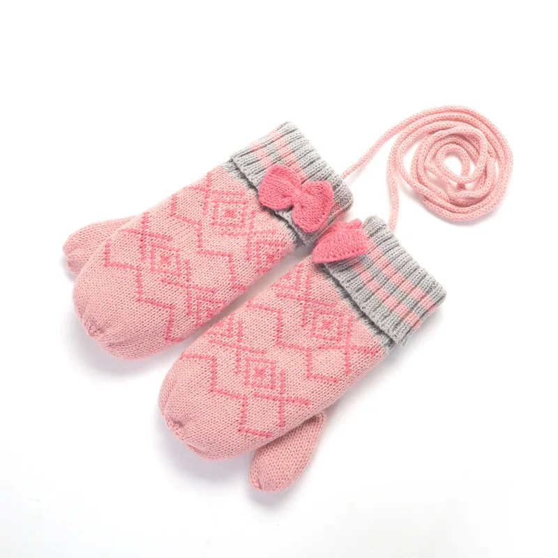 pink gloves Зимняя детская теплая плотная шапка, шарф, перчатки, комплекты из 3 предметов, вязаные шапки для маленьких детей, шапки-бини для мальчиков и девочек, детские шапки с воротником, комплект перчаток - Цвет: pink gloves