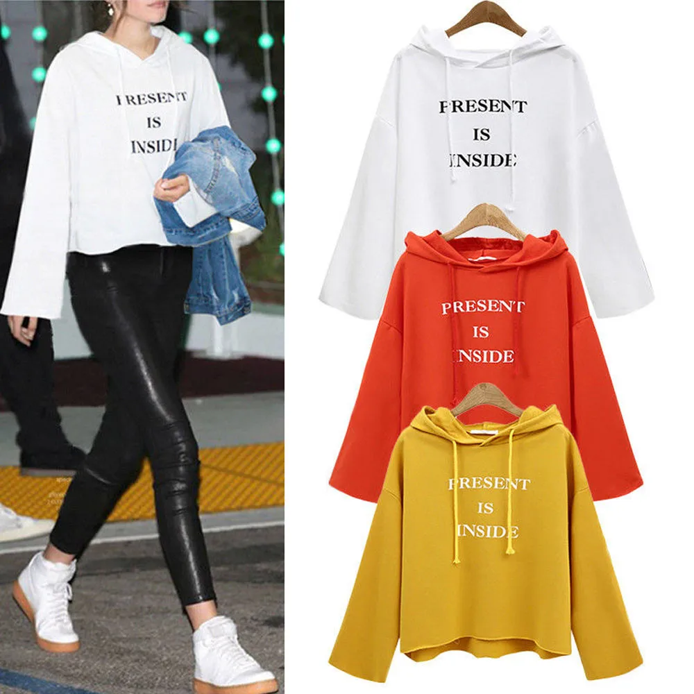 

Women Sweatshirt Long Sleeve Letter Printed Jumper Kintted Casual Crop Top Coat Casual Tracksuit Pullover Tops Hoodie Blouse
