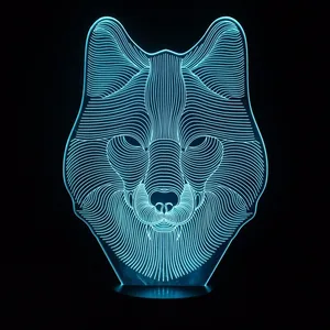 Акриловая панель, 14x20 см, 3D Светодиодная лампа, животное, волк, ночсветильник, 7 цветов, лампа для детской комнаты GXW216
