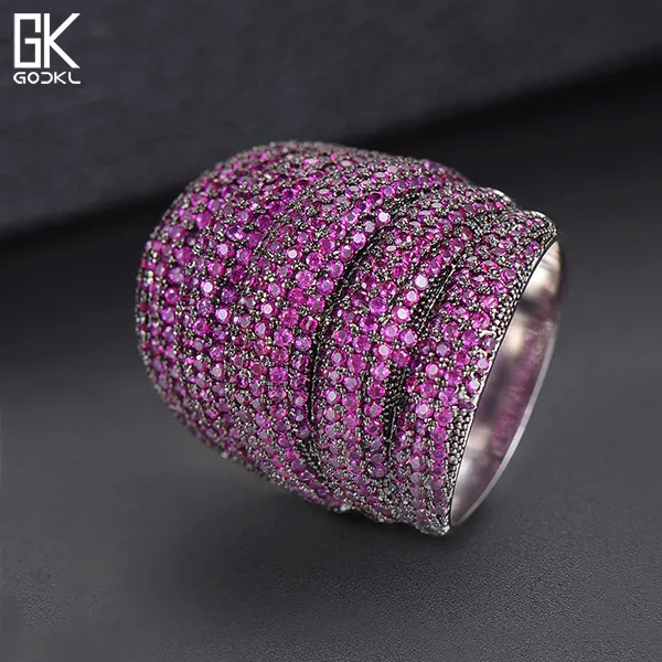 Hot Pink GODKI Роскошные широкие штабелируемые геометрические кольца с фианитами для женщин, Свадебные обручальные дубайские кольца на палец, ювелирные изделия, наркомания - Цвет основного камня: Hot Pink