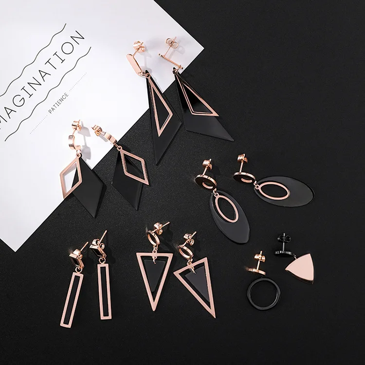 16/5000 Japan and the United States Europe simple fashion long style of titanium steel earrings. | Украшения и аксессуары