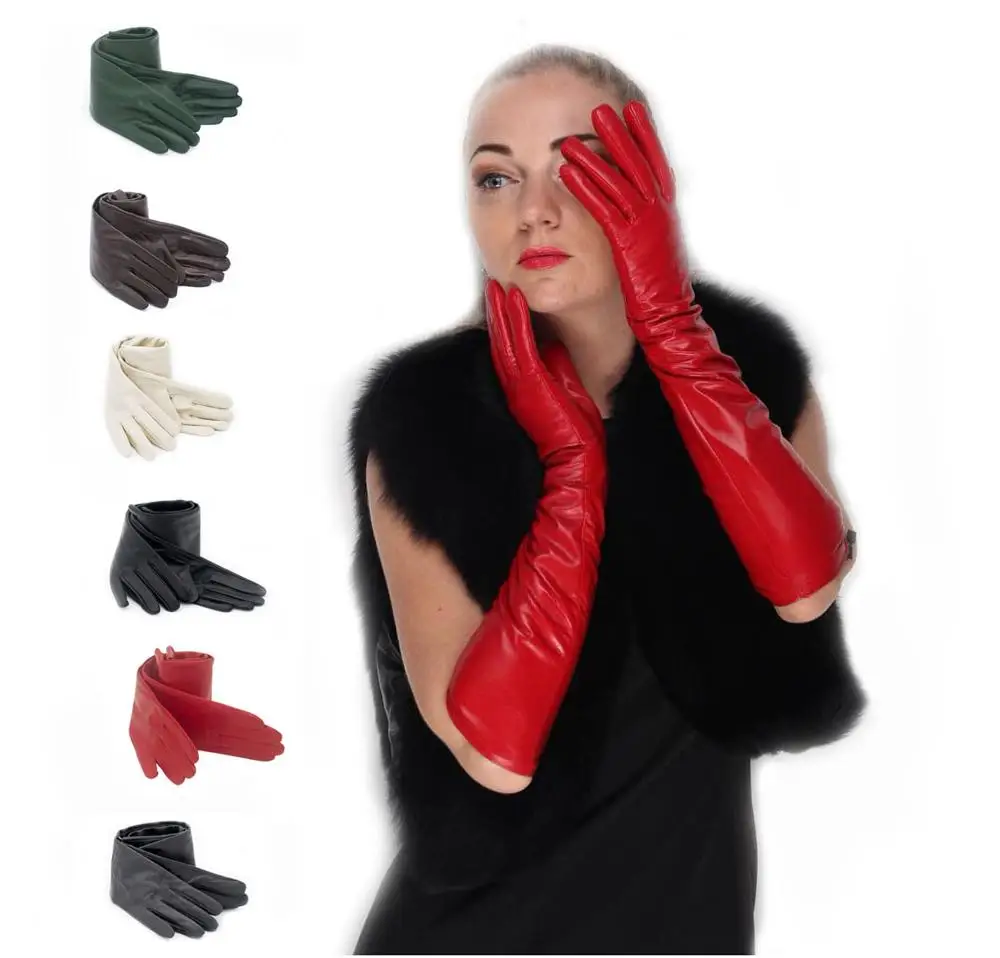 

women new top real sheep leather evening warm elbow long gloves black red grey beige green blue