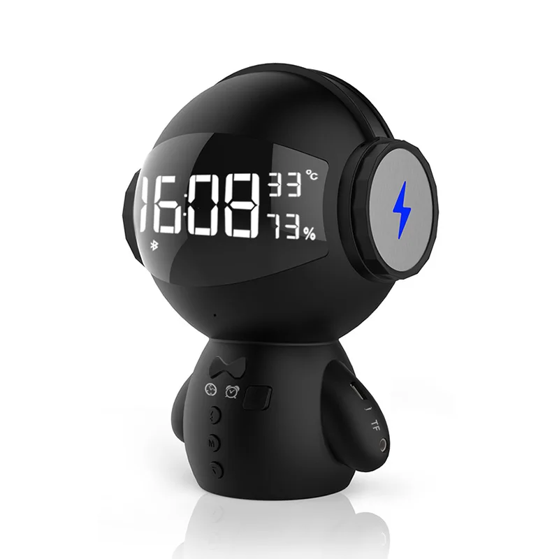 Обновленный 2-й мини робот digitat часы двойной динамик bluetooth часы Портативный внешний аккумулятор Детский подарок игрушки светодиодный Будильник - Цвет: Черный
