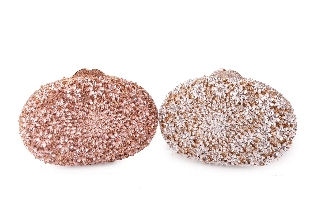 

lady white/pink Diamond Crystal Women Gold Evening Bags Hollow Out Flower Bridal Handbags and Purses Wedding Party Clutch Bag