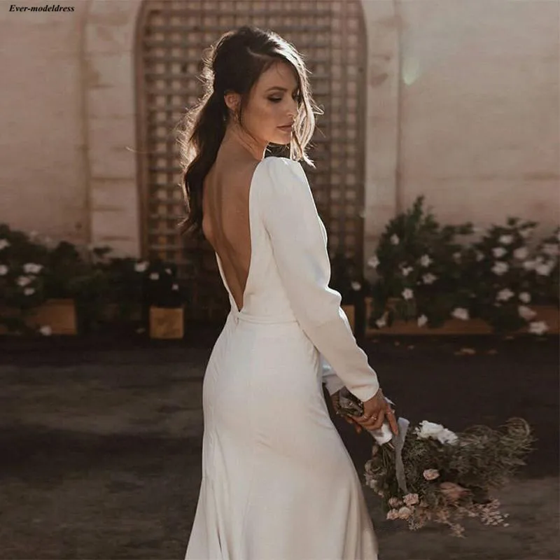 Винтажное свадебное платье Русалка с длинным рукавом глубоким v образным вырезом