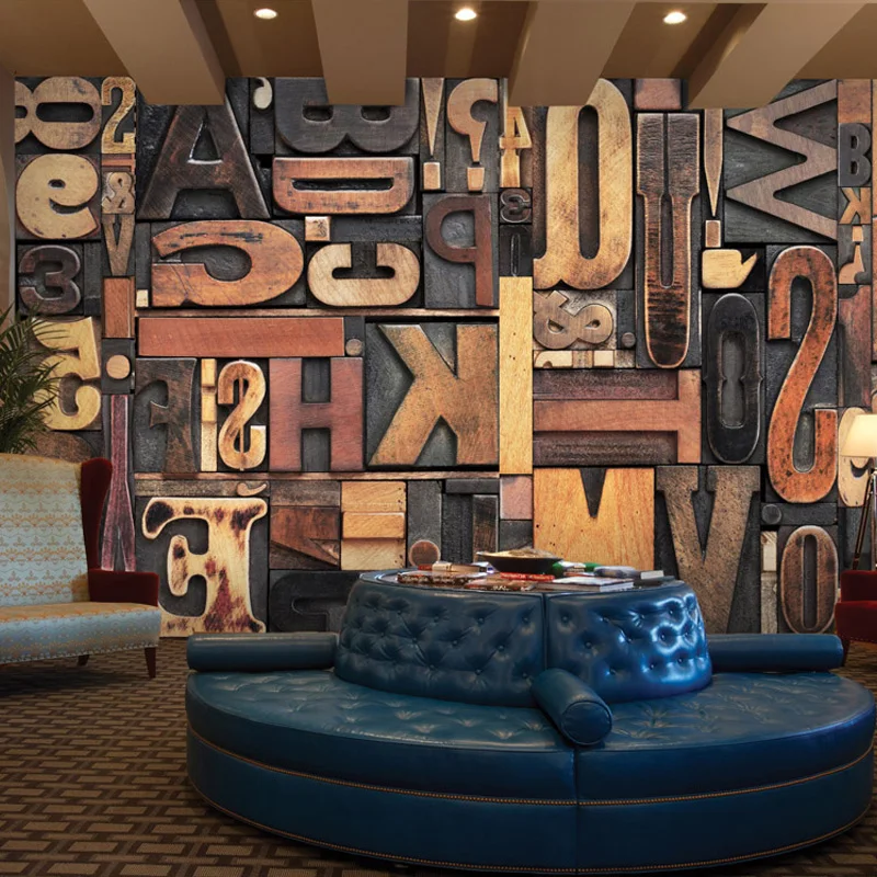 Большие настенные 3D обои на заказ винтажные Настенные с английскими буквами для