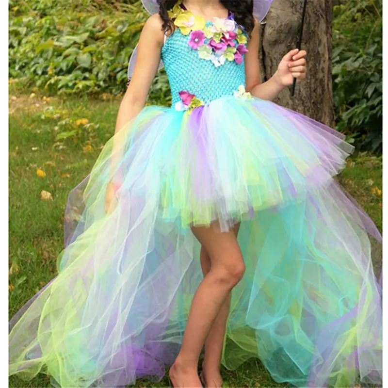 1 PCS dress Детское нарядное платье с бабочкой платье-пачка принцессы с цветами для девочек с длинными крыльями поезда, комплект детской одежды, костюм бабочки, PQ212 - Цвет: 1 PCS dress