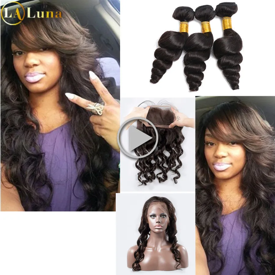 Свободная Волна Предварительно Сорвал 360 Кружева Фронтальная Закрытие С Пучками