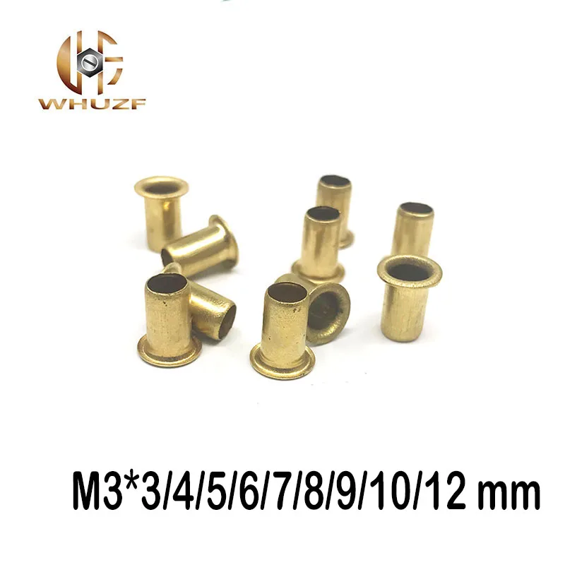 

500 шт. M3 * 3/4/5/6/7/8/9/10/12 мм пустотелые медные заклепки, бронзовые заклепки с поперечным отверстием, латунные заклепки с одной трубкой, аксессуар...