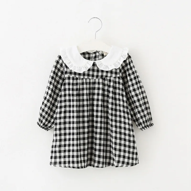 Клетчатое платье для девочек 2 цвета повседневная одежда маленьких весна-осень