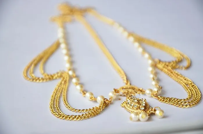2019 New Fashion Boho Gold Color Elegant Arificial Pearl Chail Tassel Head Chain Headdress Hairband Pieces Hair Jewelry Women | Украшения и