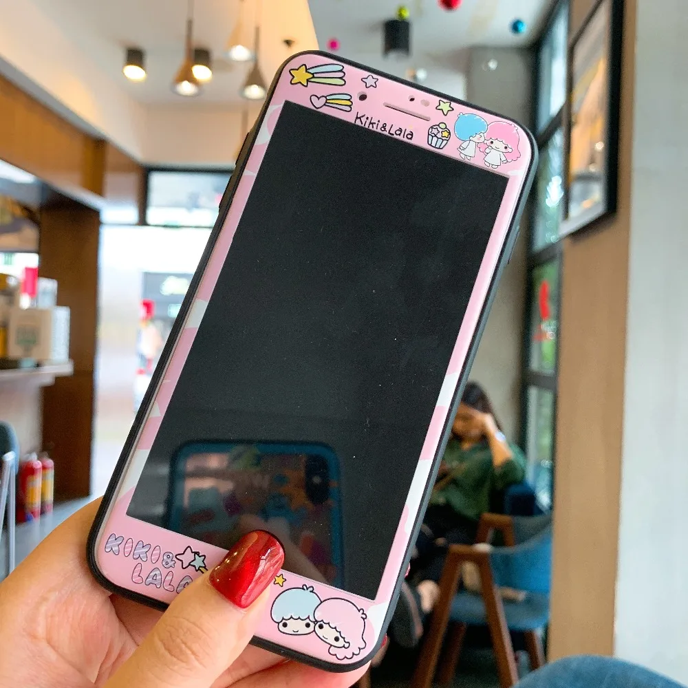 Cartoon LITTLE TWIN STARS Full Screen Protective Film+Tempered Glass Phone Case For iPhone XS XR MAX X 6 6S 7 8 Plus |