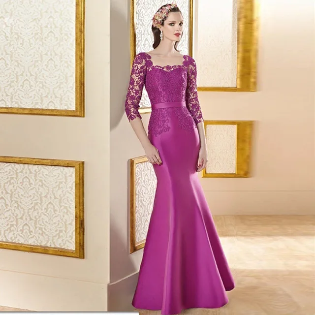Кружевное платье для мамы и невесты; коллекция 20179 года; Vestido Madre Novia; платье для мамы с русалочкой; атласная аппликация; фиолетовое элегантное...