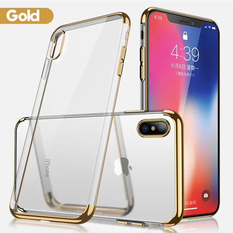 MaxGear силиконовый прозрачный мягкий чехол для телефона для iPhone 7X6 6S 8 XR XS Max роскошный ТПУ чехол Полный Чехол для iPhone 6 6S 7 8 Plus - Цвет: Golden