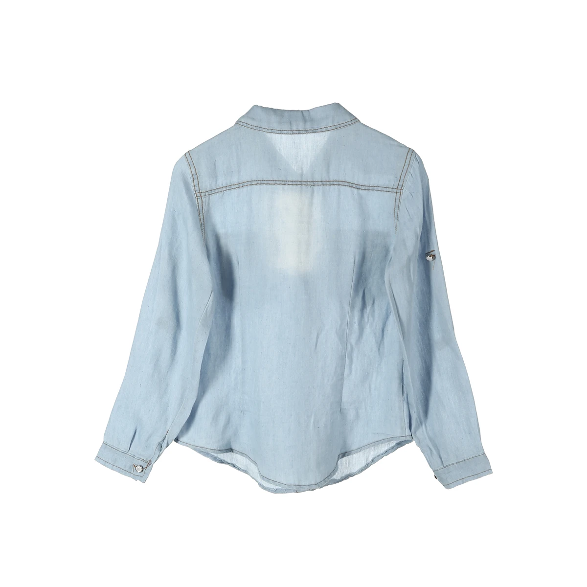 Летние женские Повседневное v образным вырезом джинсовая рубашка с длинными