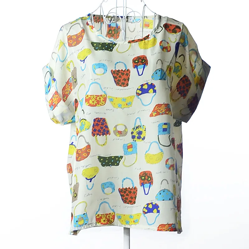 summer ladies tops Leisure Short sleeve Loose Large size Chiffon shirt printing Round neck women blouses plus size3XL |