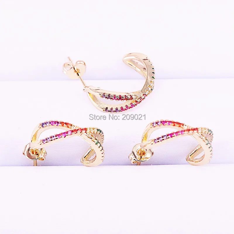 

6Pairs Rainbow Multicolor CZ Stud Earrings Gold color Colorful Zircon Earrings for Women Fashison Jewelry