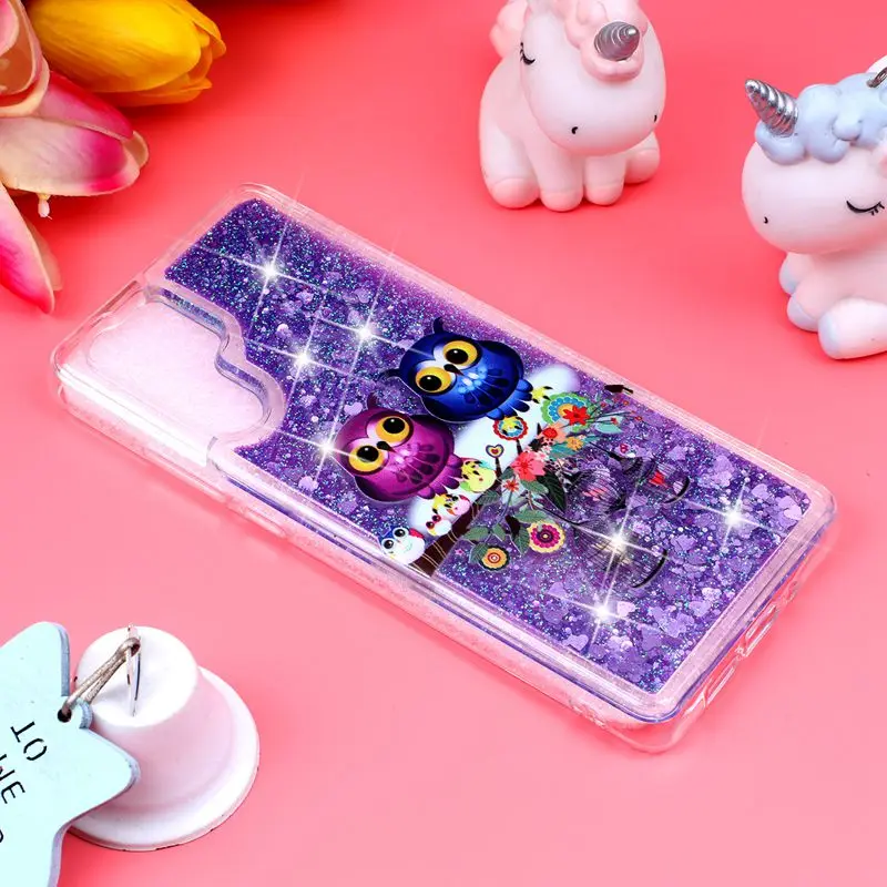 Phone Case For Huawei P30 Pro ProtectiveShell Glitter Shine Quicksand Flowing Liquid Shockproof Owl Pattern Back Cover Soft TPU |
