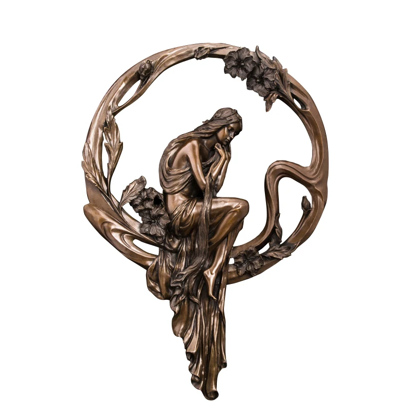 

ArtsHom DS-144 Home Decor Bronze wall decor Wall Sculpture with Girl Modern Statue Wall Art Vintage Craft Living Room Decoration