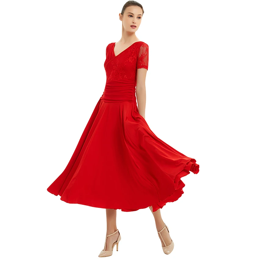 

Ballroom Dance Dresses Summer New Short Sleeve Lace Dancing Costume Women Waltz Ballroom Competition Dance Dress Waltz Tango