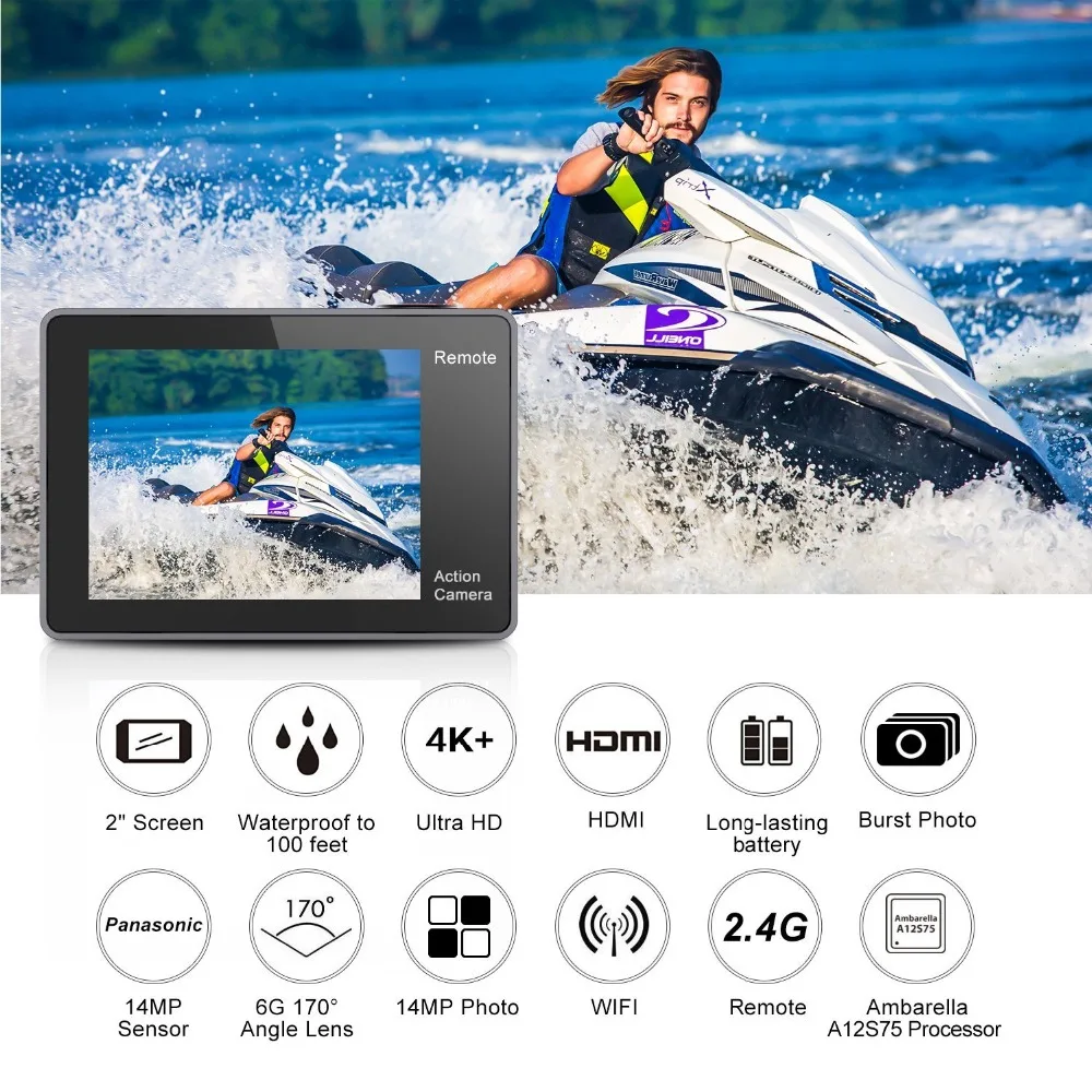 EKEN H9R Plus Экшн камера Ultra HD 4K Ambarella A12 4 k/30fps 1080 p/60fps Водонепроницаемая wifi Спортивная
