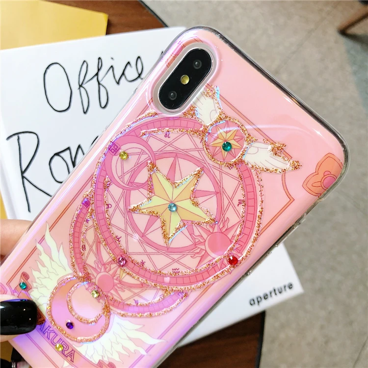 Для iphone XS max XR X Розовый Блестящий Сейлор Мун мягкий чехол+ ремешок для iphone 8plus 7plus 6SP 7 8 6 6S милый блестящий чехол Sukura