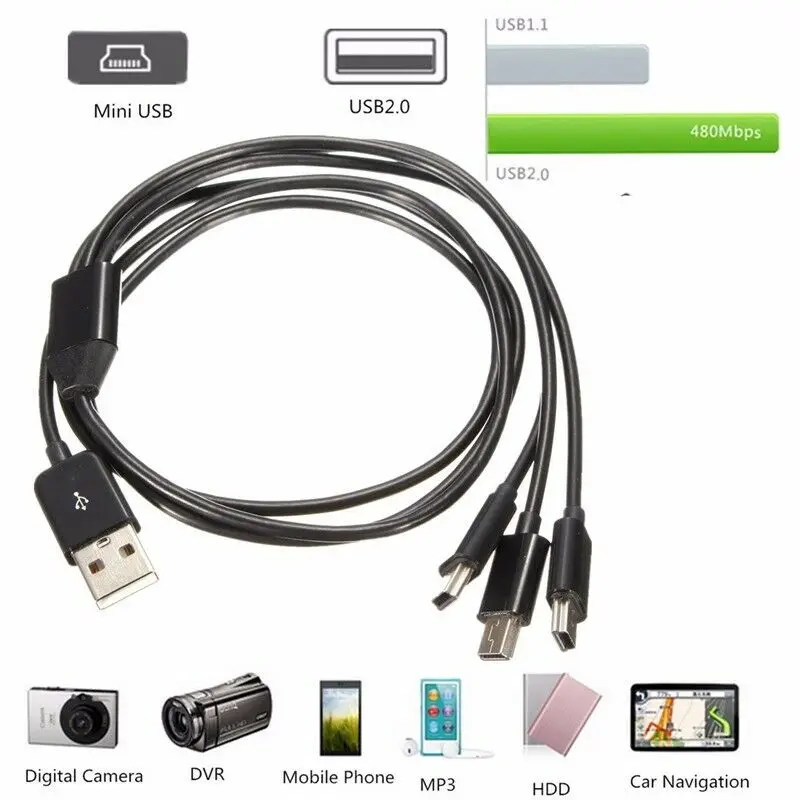 USB 2 0 type A Male to 3 Mini 5-контактный кабель для синхронизации зарядки камеры мобильного