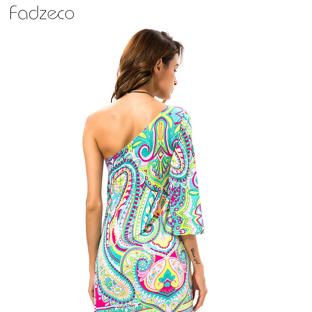 Fadzeco 2019 Summer Fashion African Dresses for Women Slim Sexy One Shoulder Mini Dress Tribal Print Clothes | Тематическая одежда