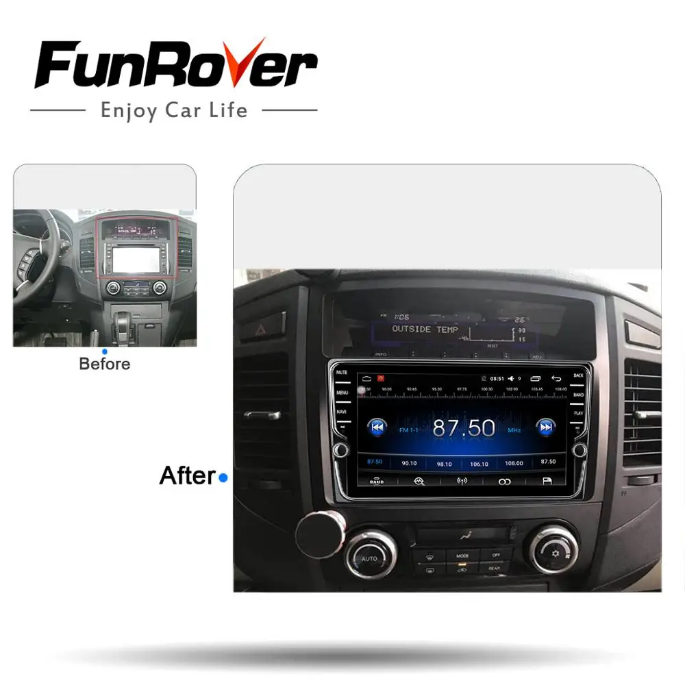 Funrover ips Android8.0 2 din Автомобильный мультимедийный стерео dvd-плеер для MITSUBISHI Pajero V97 V93 2006- навигация видео gps Navi