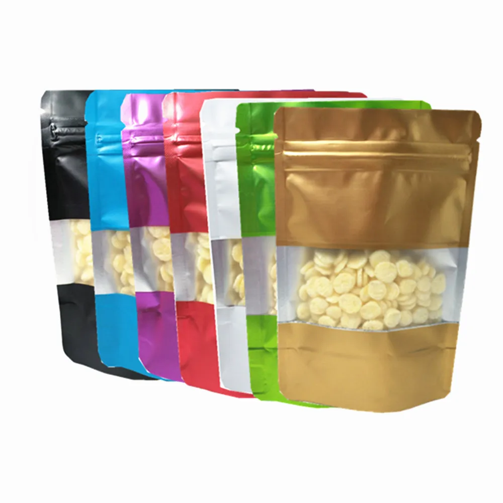

50Pcs/lot Stand Up Matte Aluminum Foil Zip Lock Package Bag with Window Tea Nuts Storage Bag Mylar Coffee Powder Packing Pouches