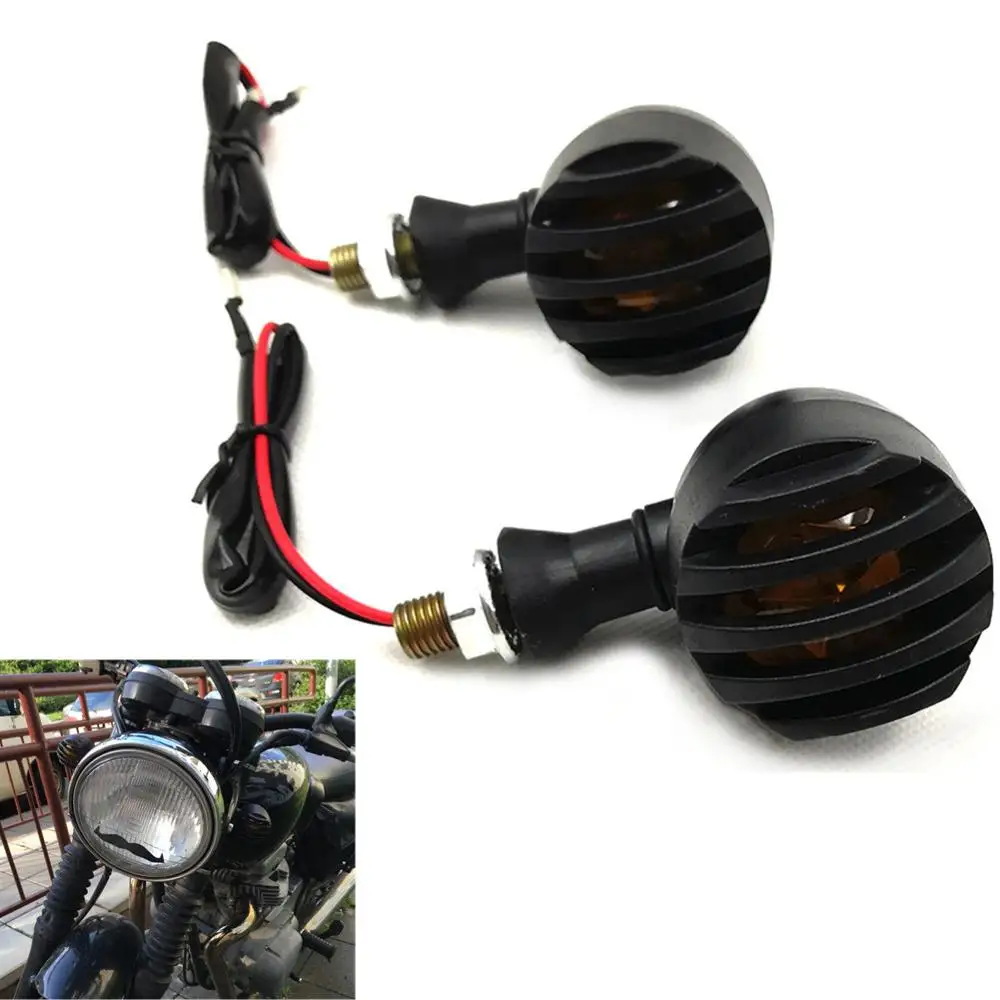 Motorcycle black Grill Bullet Turn Signal Indicator Light Lamp For Harley Davidson Cafe Racer lamp Lights