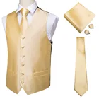 Hi-Tie мужской классический однотонный Золотой Шелковый жаккардовый жилет платок запонки для вечерние ринки свадьбы галстук жилет костюм женский