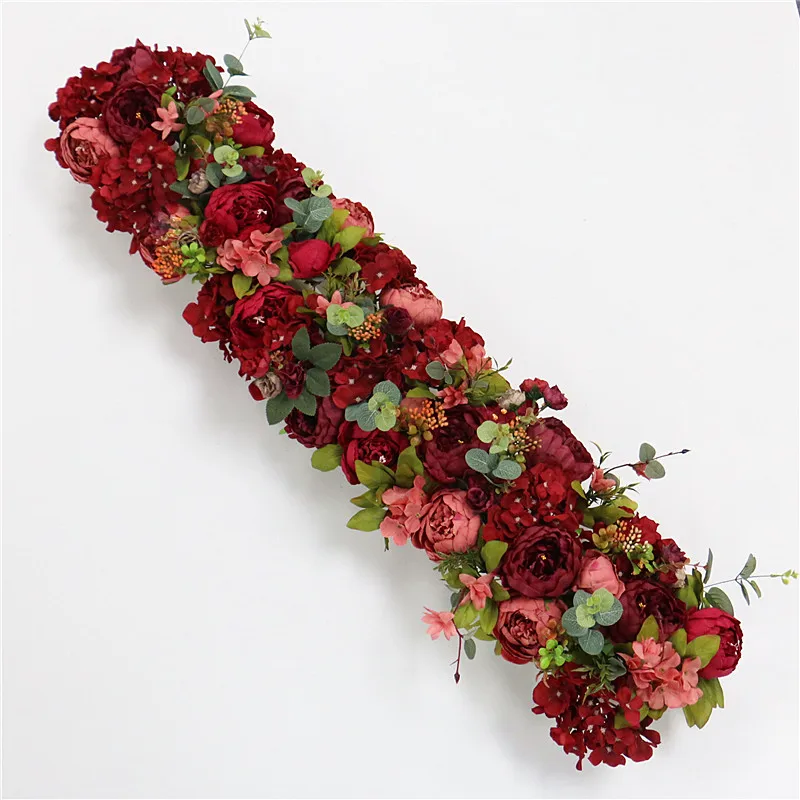 B Red custom made Artificial rose flower row Wedding background wall arch Welcome desk decorative fake flower Home holiday decoration - Цвет: B Red