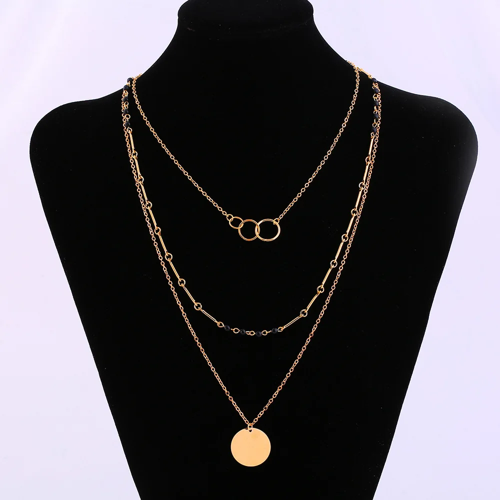 Circle Clavicle Chain Beads Necklace Round Pendant Necklaces Female 2018 Fashion Jewelry Layered Ladies Party | Украшения и