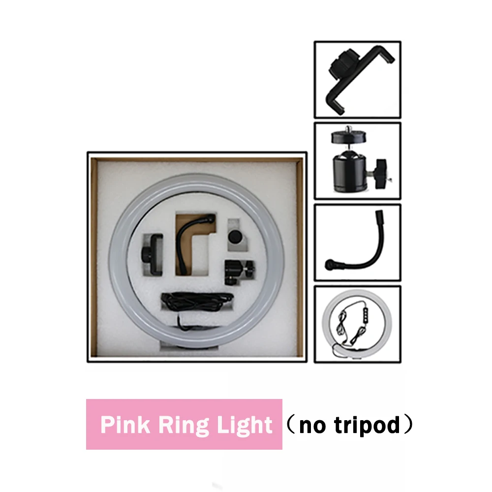 pink no tripod 1" Диммируемые лампы светодиодный кольцевой светильник для селфи светильник для фотостудии светильник для фотосъемки с штативом для телефона видео макияж Youtube Live - Цвет: pink no tripod